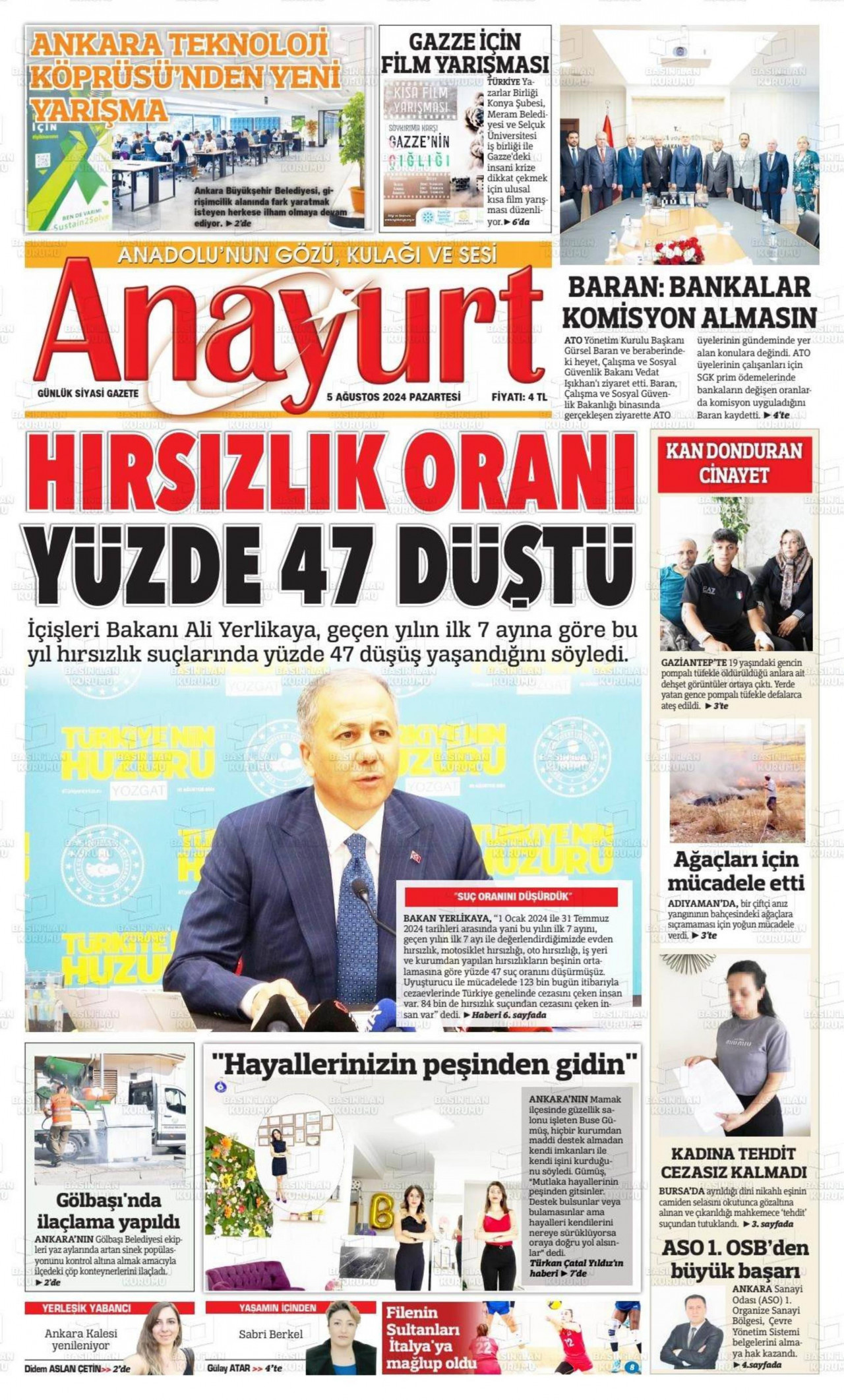 ANAYURT 5 Ağustos 2024 Gazete Manşeti Büyük