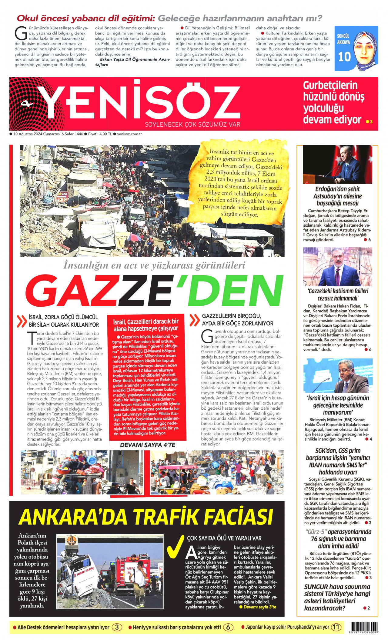 YENİ SÖZ GAZETESİ 10 Ağustos 2024 Gazete Manşeti Büyük