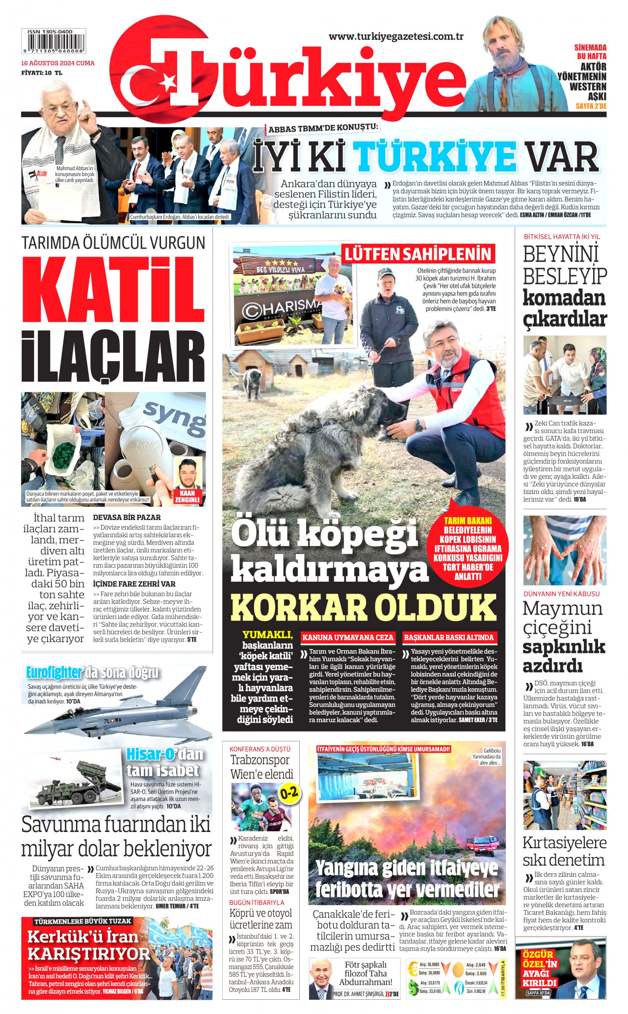 TÜRKİYE GAZETESİ 16 Ağustos 2024 Gazete Manşeti Büyük