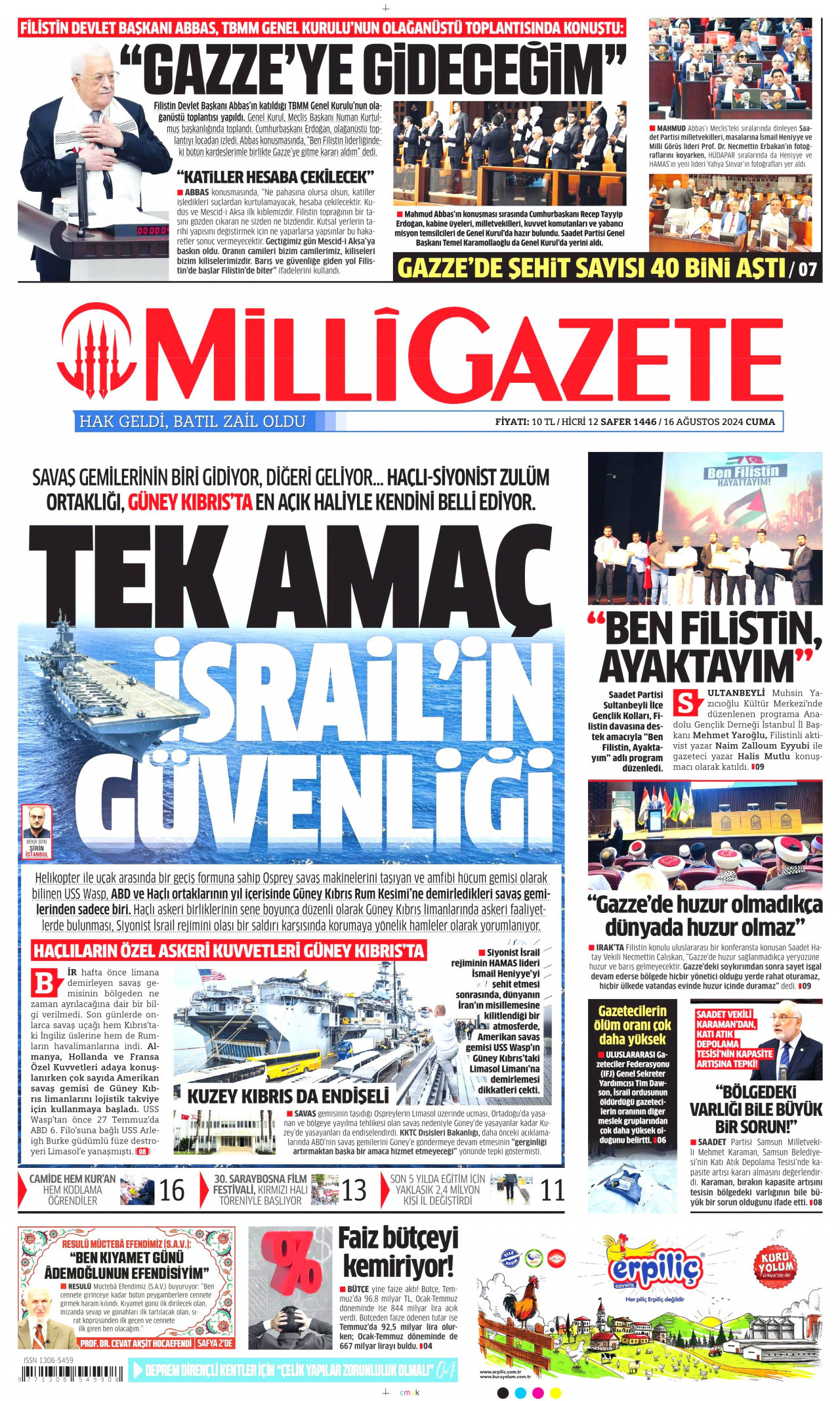 MİLLİ GAZETE 16 Ağustos 2024 Gazete Manşeti Büyük