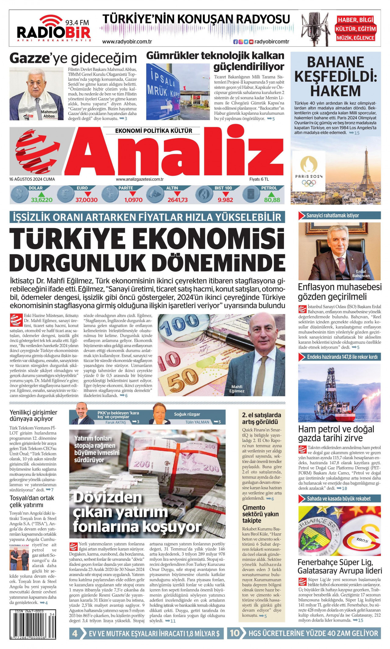 ANALİZ 16 Ağustos 2024 Gazete Manşeti Büyük