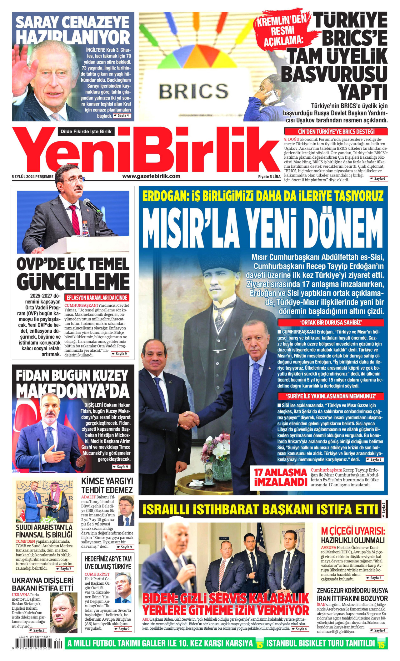 YENİBİRLİK 5 Eylül 2024 Gazete Manşeti Büyük