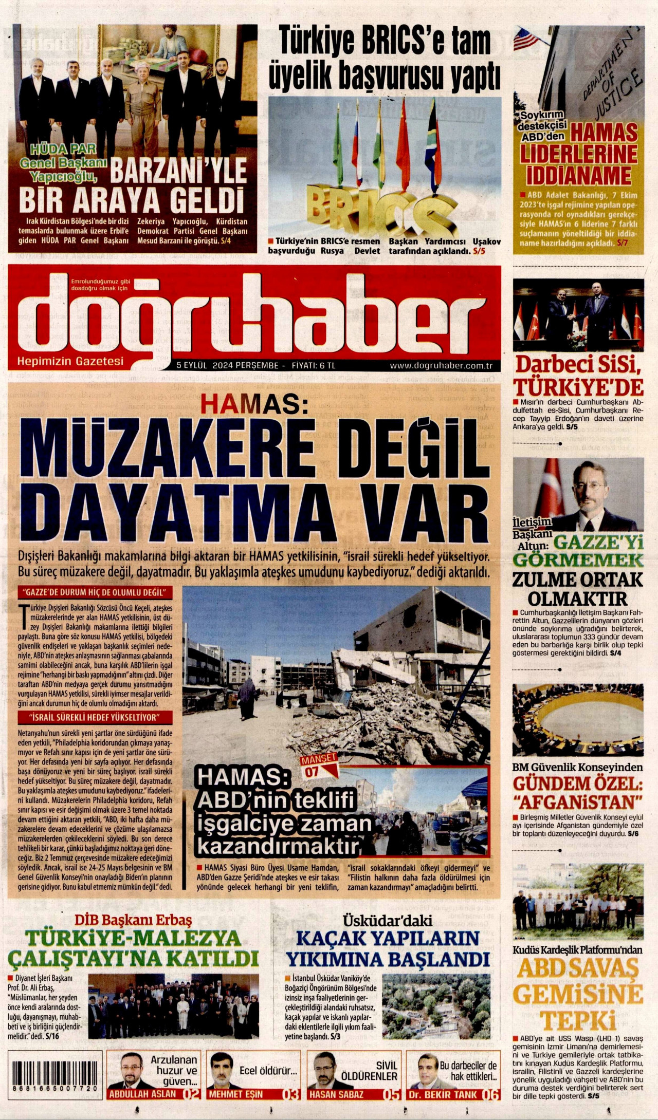 DOĞRU HABER 5 Eylül 2024 Gazete Manşeti Büyük