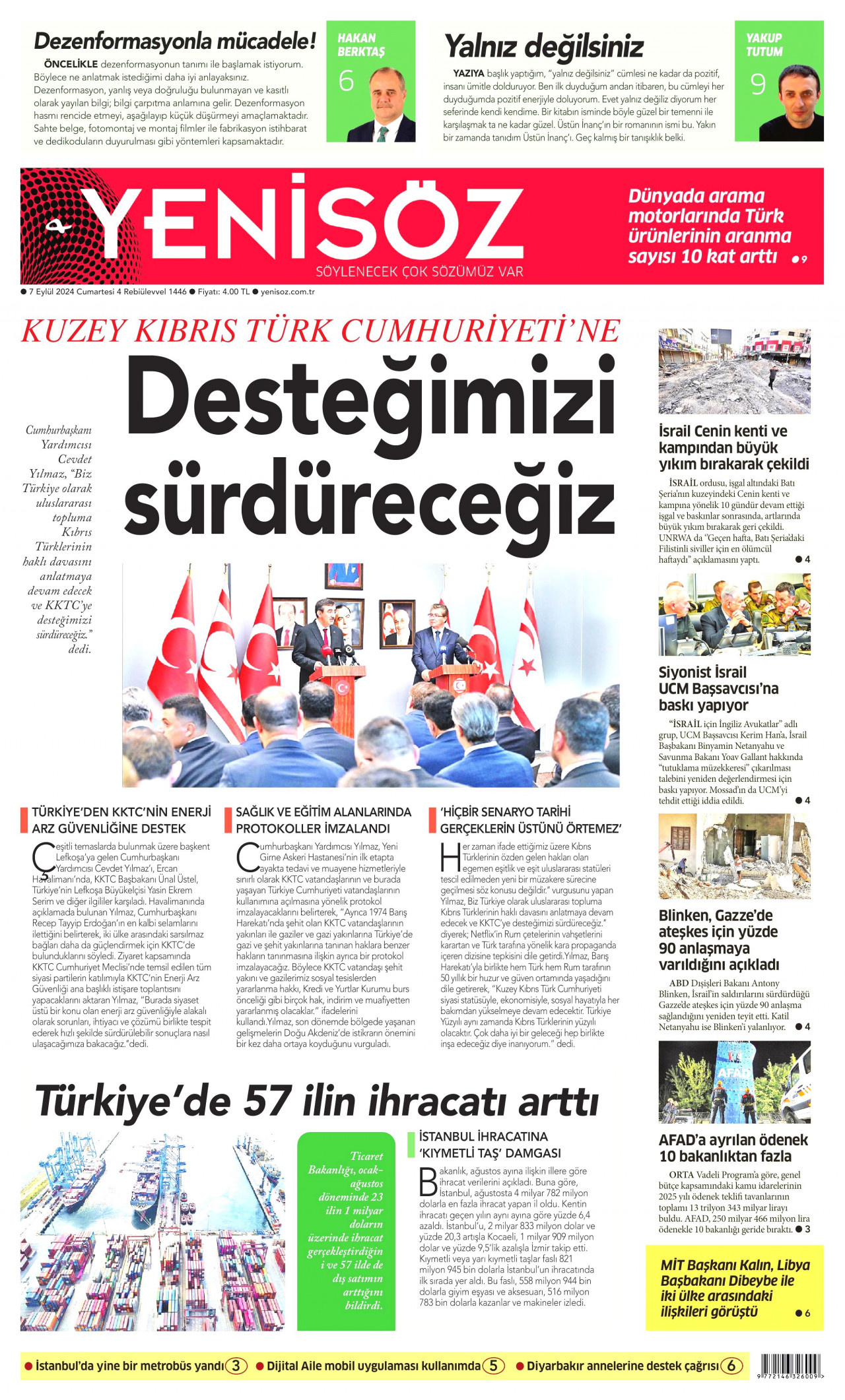 YENİ SÖZ GAZETESİ 7 Eylül 2024 Gazete Manşeti Büyük