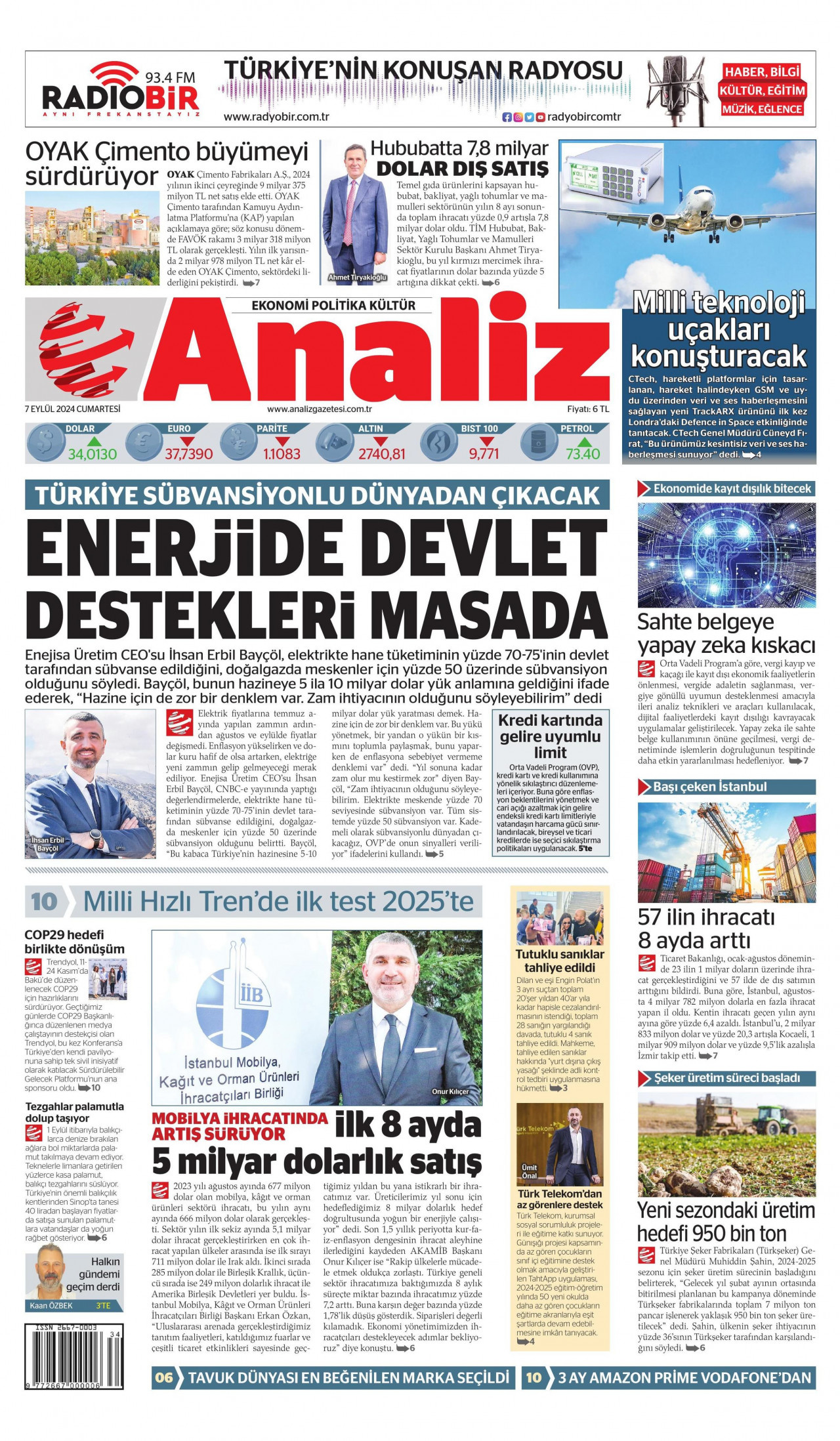 ANALİZ 7 Eylül 2024 Gazete Manşeti Büyük