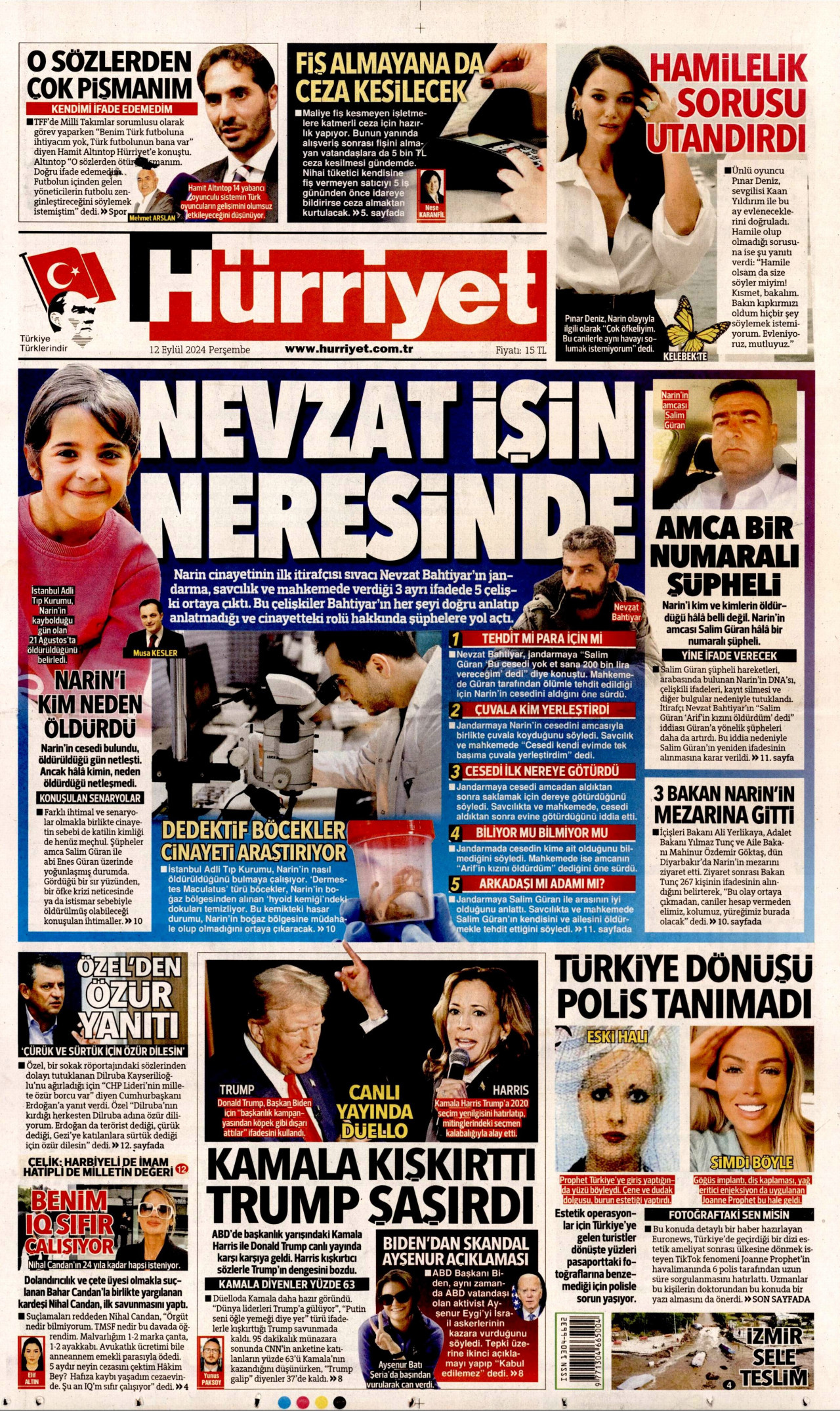 HÜRRİYET 12 Eylül 2024 Gazete Manşeti Büyük