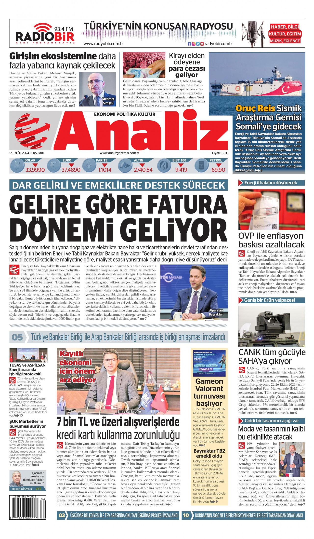 ANALİZ 12 Eylül 2024 Gazete Manşeti Büyük