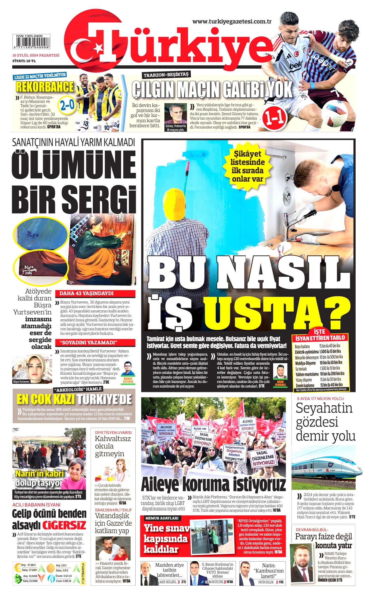 TÜRKİYE GAZETESİ 16 Eylül 2024 Gazete Manşeti Büyük