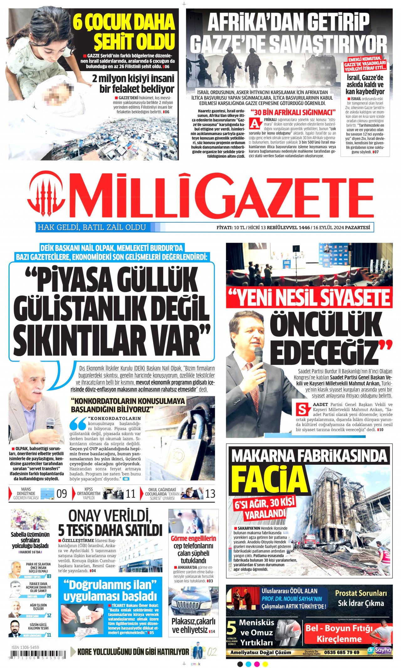 MİLLİ GAZETE 16 Eylül 2024 Gazete Manşeti Büyük