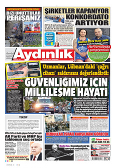 AYDINLIK GAZETESİ 19 Eylül 2024 Gazete Manşeti Küçük