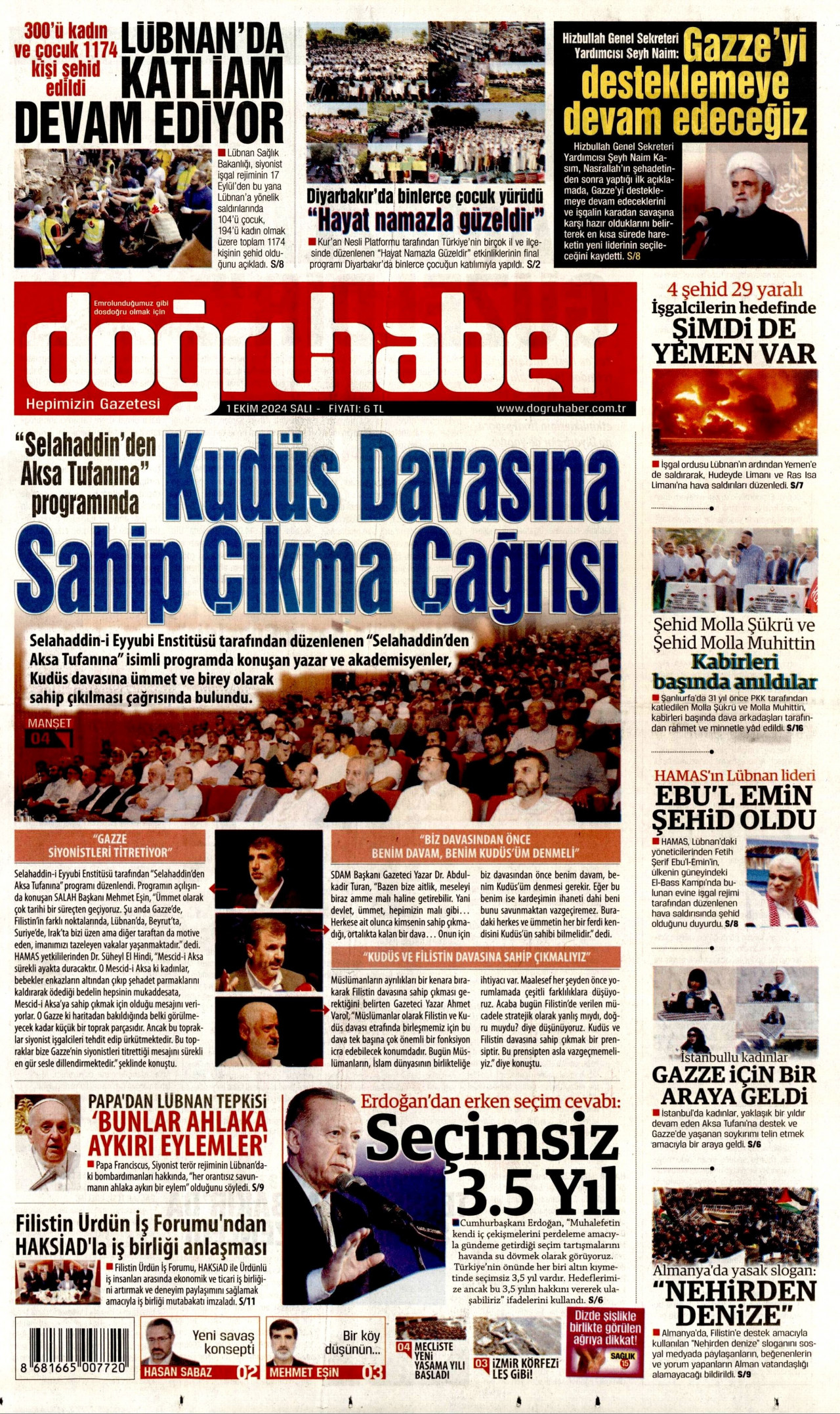 DOĞRU HABER 1 Ekim 2024 Gazete Manşeti Büyük