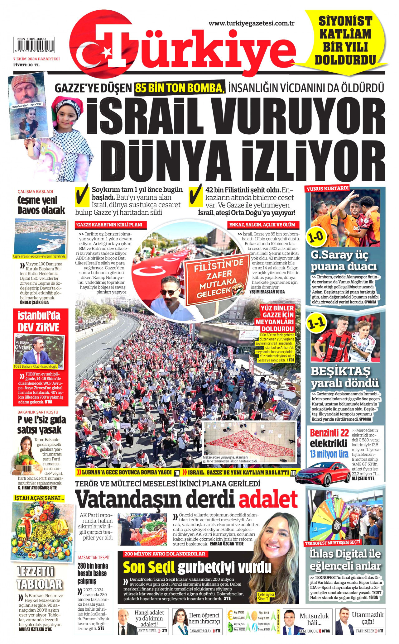 TÜRKİYE GAZETESİ 7 Ekim 2024 Gazete Manşeti Büyük