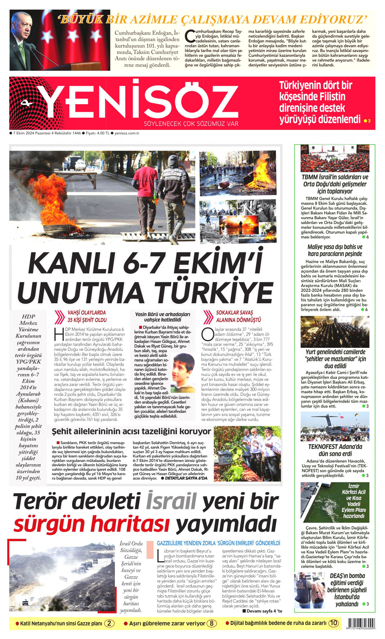 YENİ SÖZ GAZETESİ 7 Ekim 2024 Gazete Manşeti Büyük