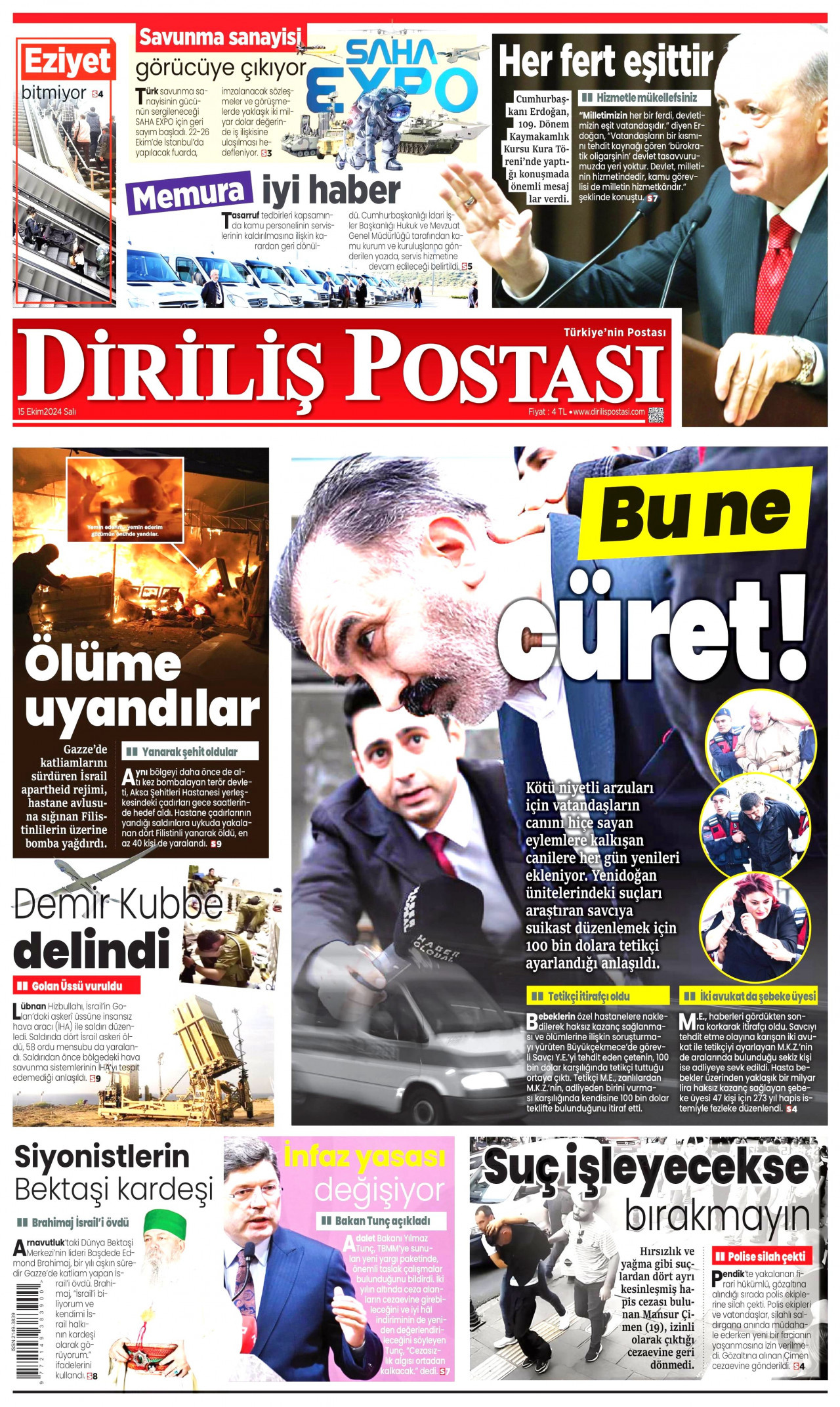 DİRİLİŞ POSTASI 15 Ekim 2024 Gazete Manşeti Büyük