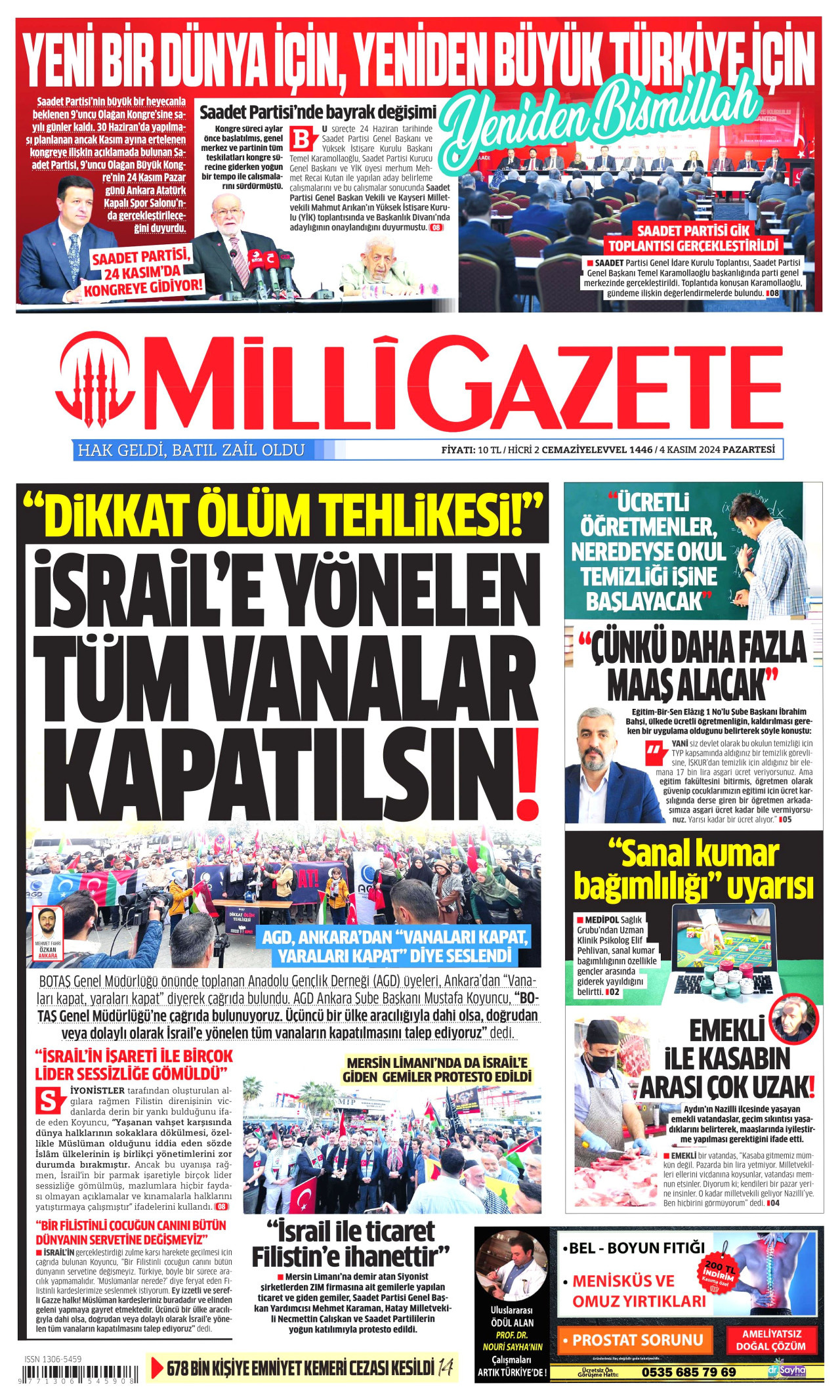 MİLLİ GAZETE 4 Kasım 2024 Gazete Manşeti Büyük