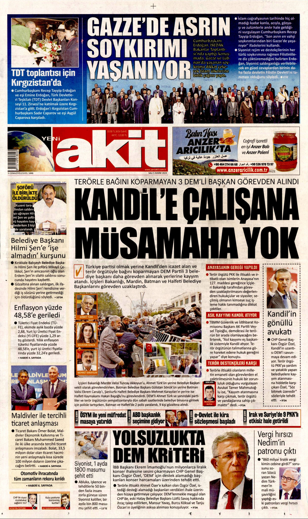 YENİ AKİT 5 Kasım 2024 Gazete Manşeti Büyük