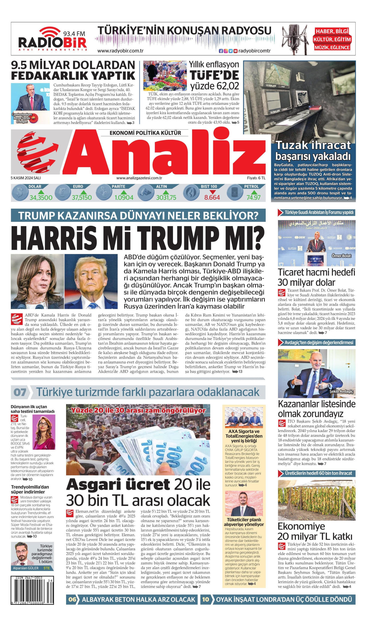 ANALİZ 5 Kasım 2024 Gazete Manşeti Büyük