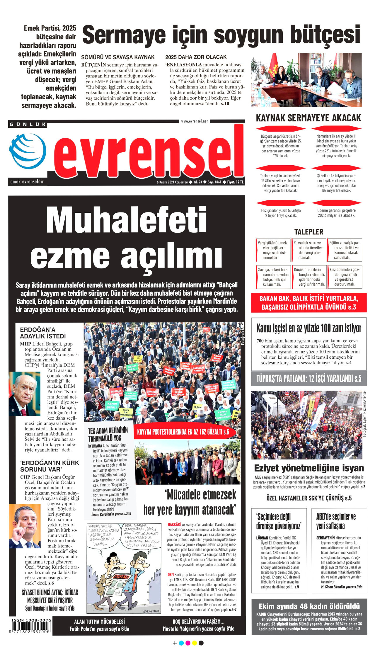 EVRENSEL 6 Kasım 2024 Gazete Manşeti Büyük