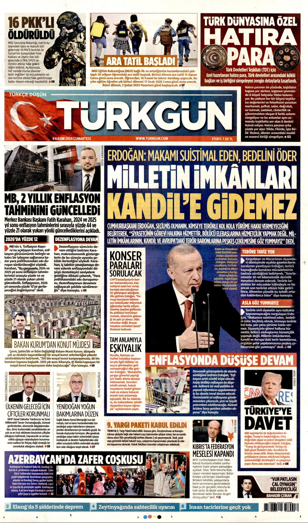 TÜRKGÜN 9 Kasım 2024 Gazete Manşeti Büyük