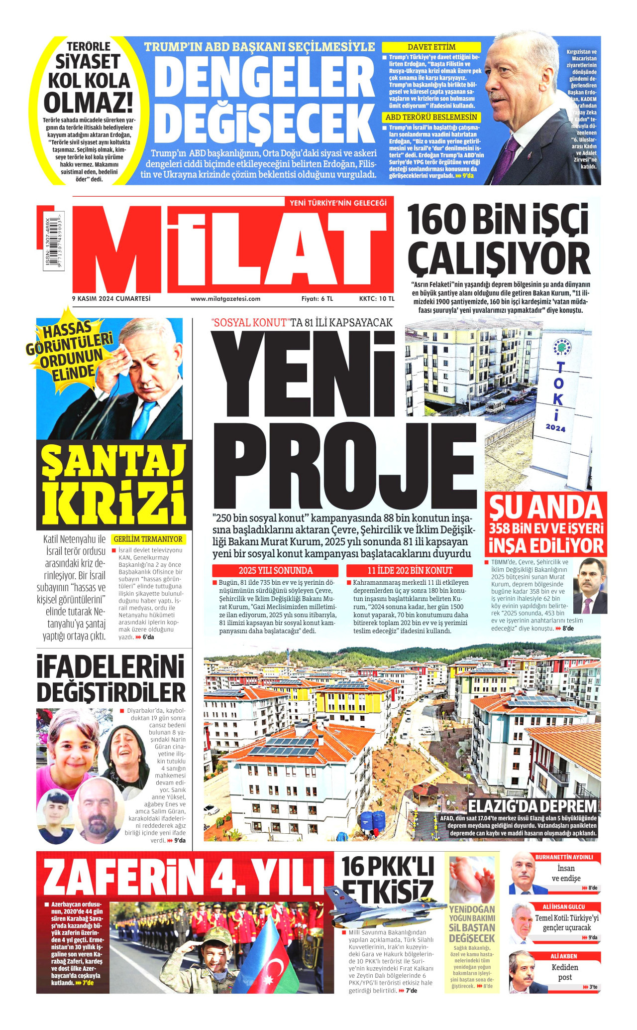 MİLAT 9 Kasım 2024 Gazete Manşeti Büyük