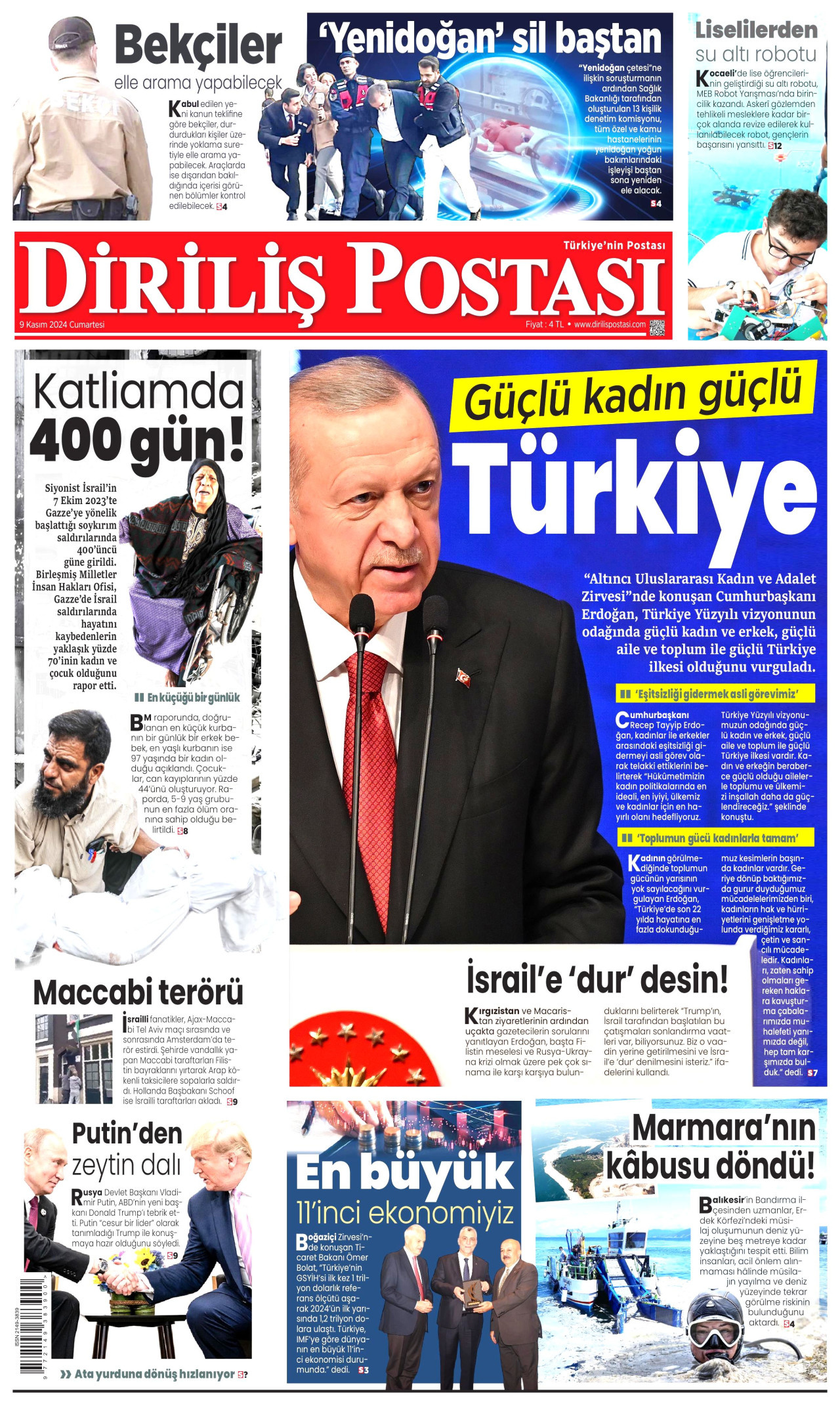 DİRİLİŞ POSTASI 9 Kasım 2024 Gazete Manşeti Büyük