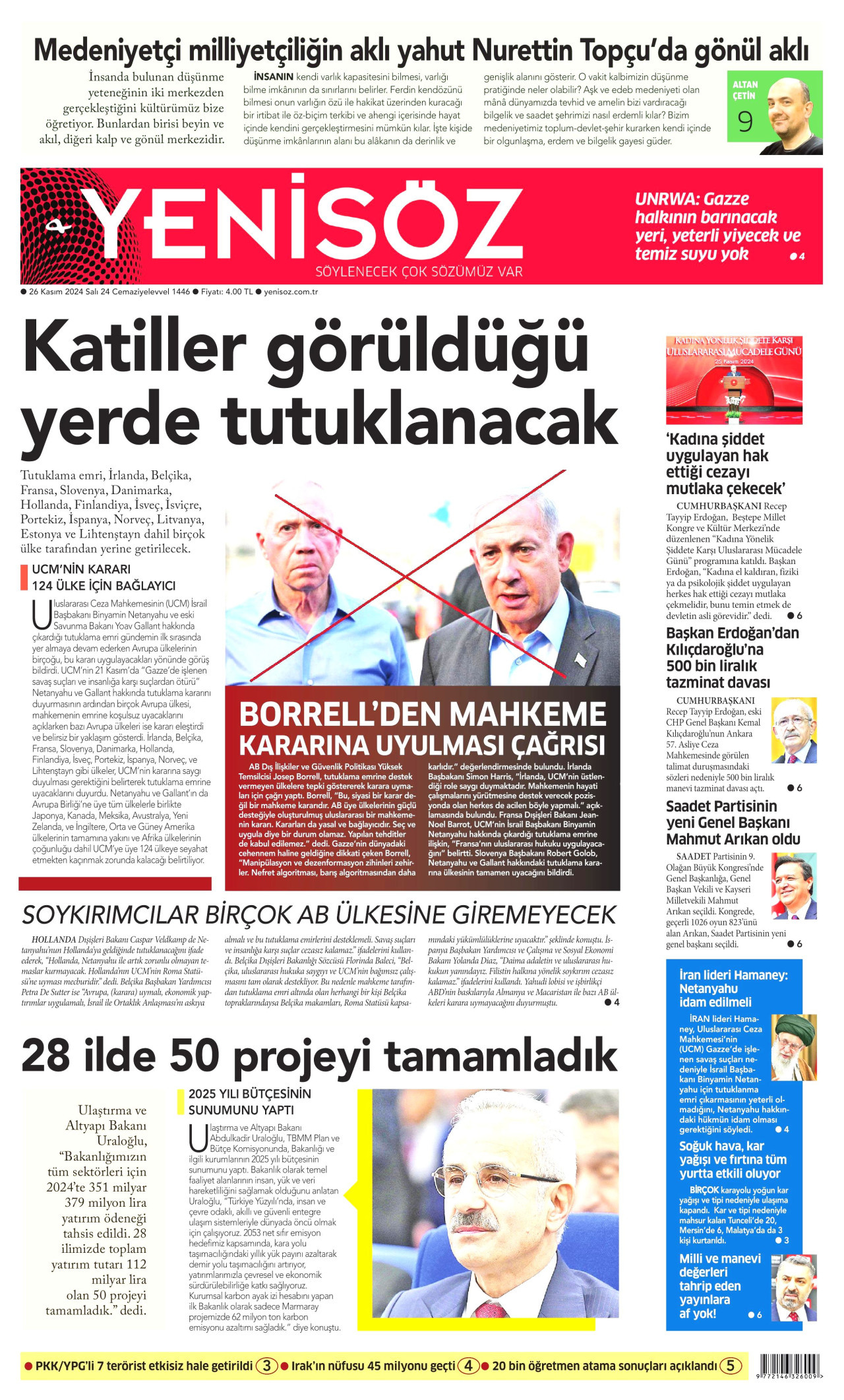 YENİ SÖZ GAZETESİ 26 Kasım 2024 Gazete Manşeti Büyük