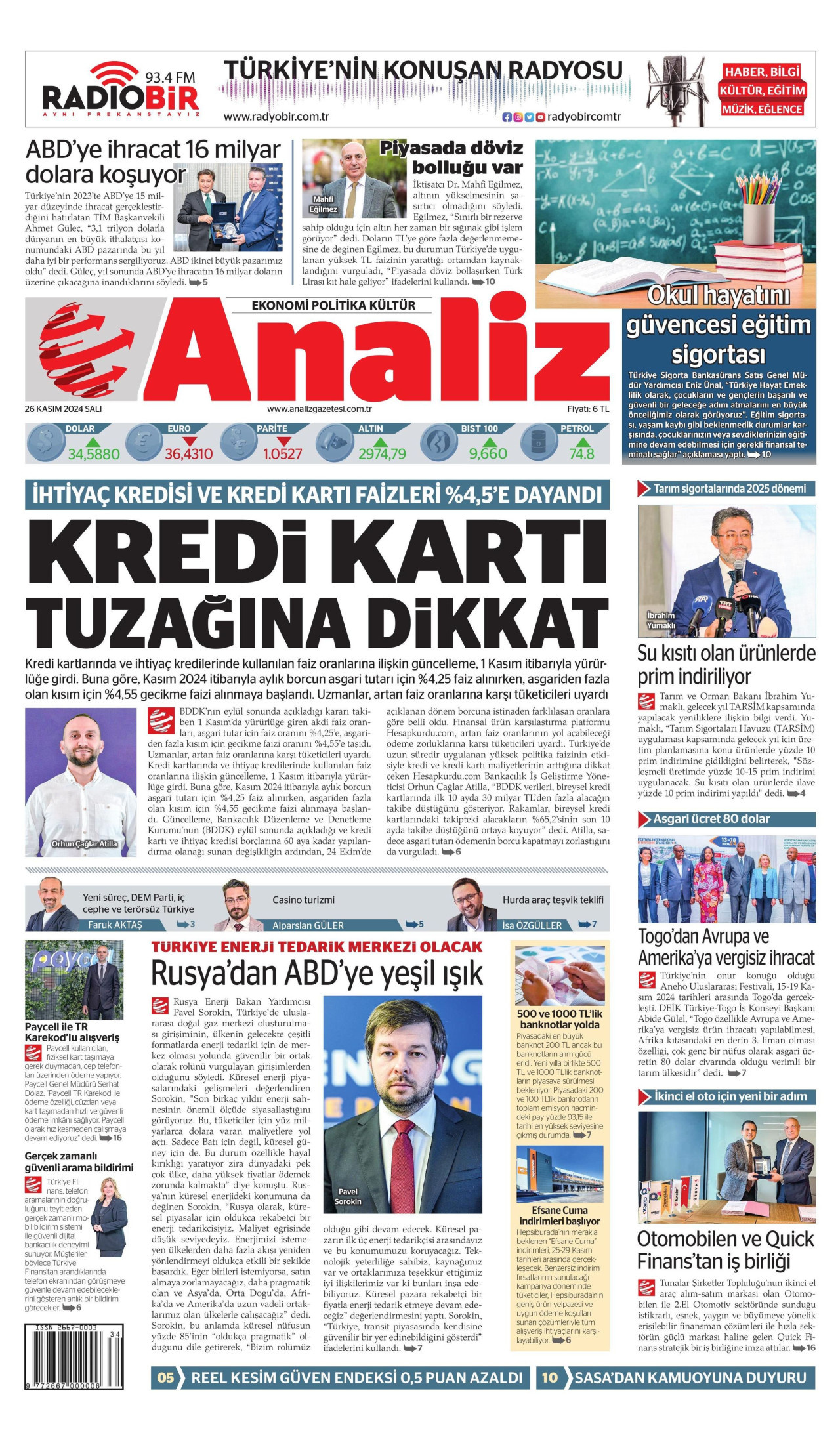 ANALİZ 26 Kasım 2024 Gazete Manşeti Büyük