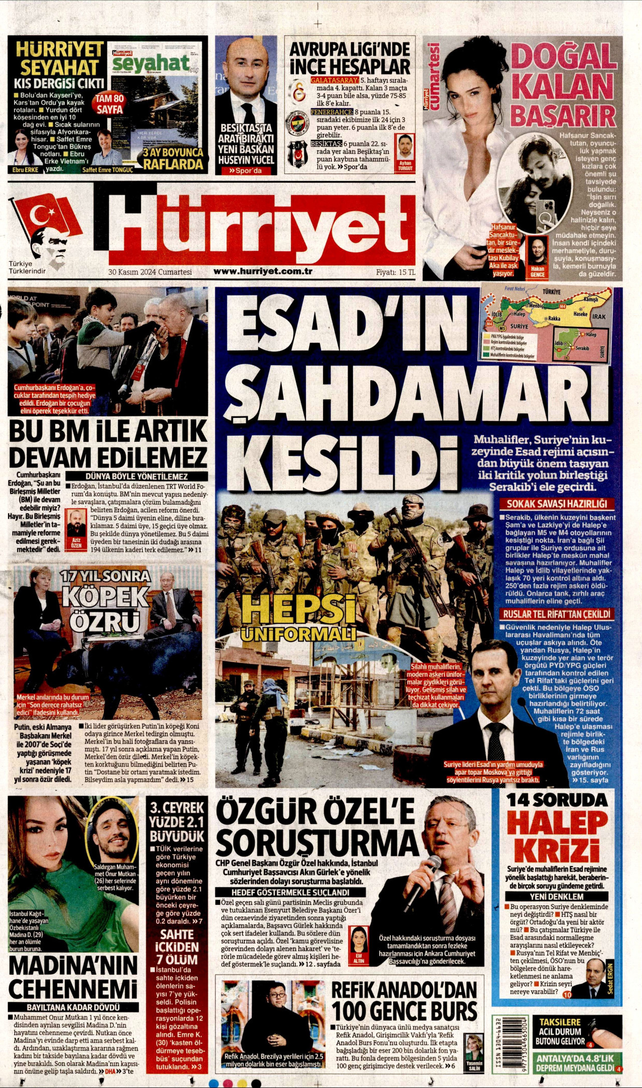 HÜRRİYET 30 Kasım 2024 Gazete Manşeti Büyük