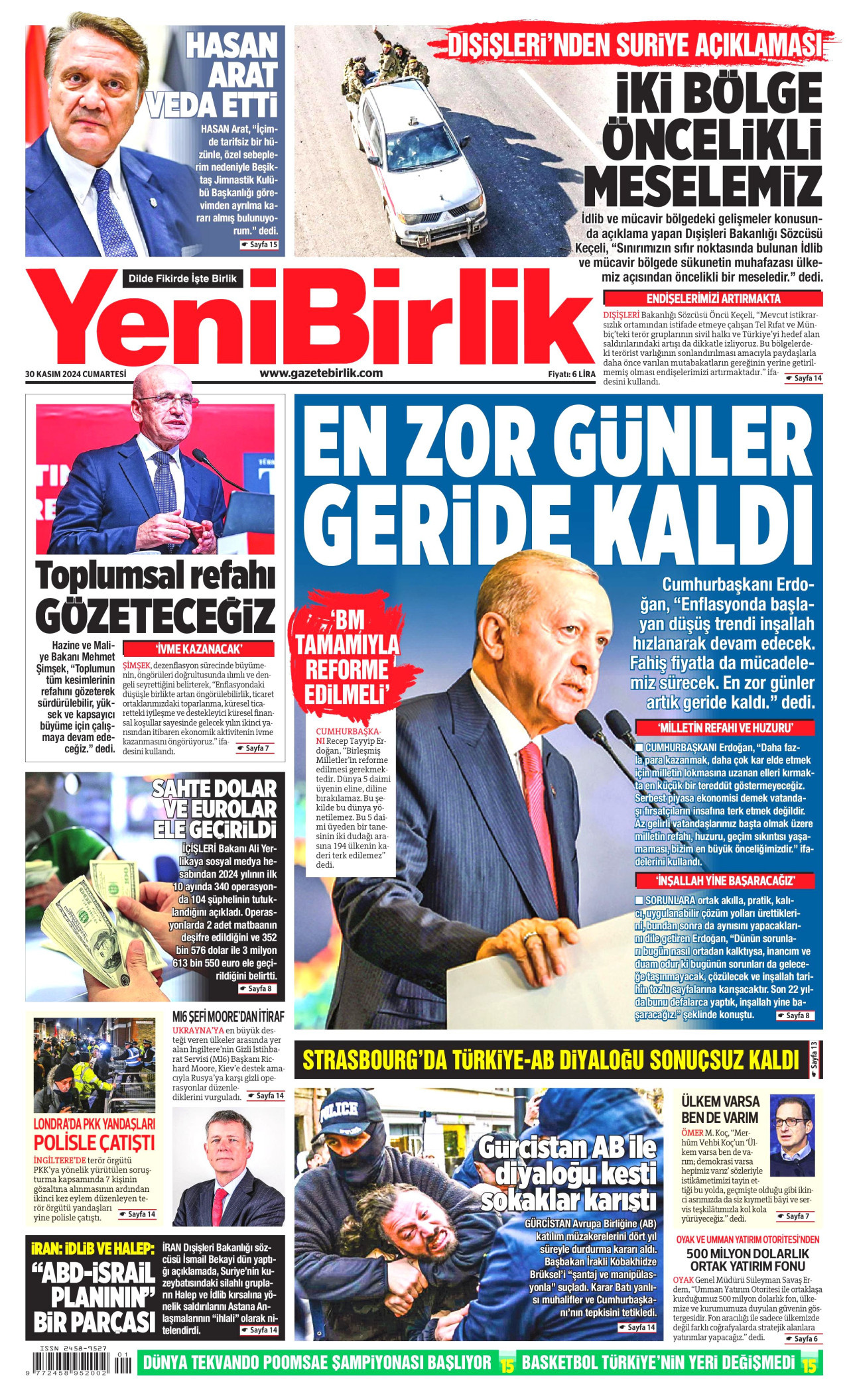 YENİBİRLİK 30 Kasım 2024 Gazete Manşeti Büyük