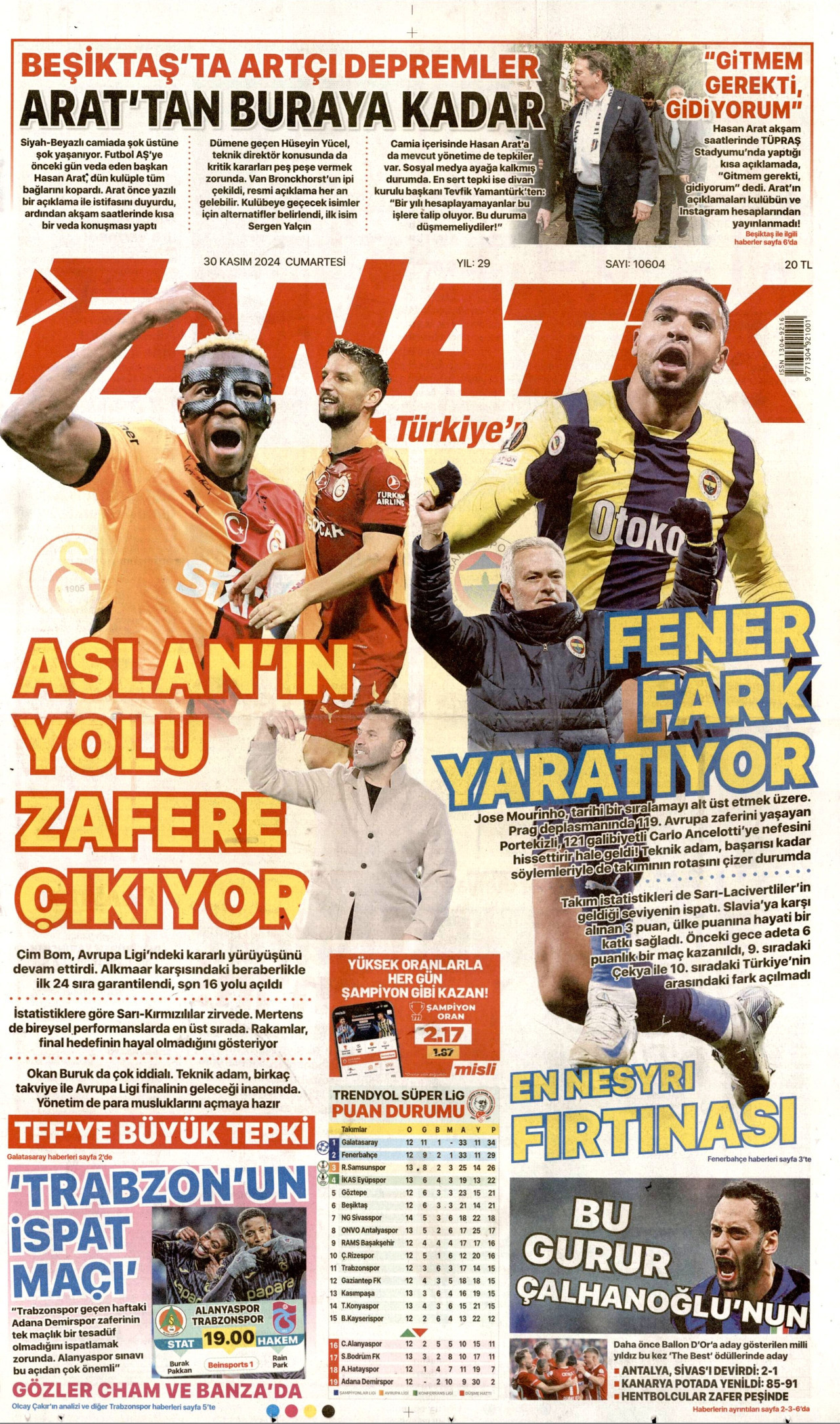 FANATİK 30 Kasım 2024 Gazete Manşeti Büyük