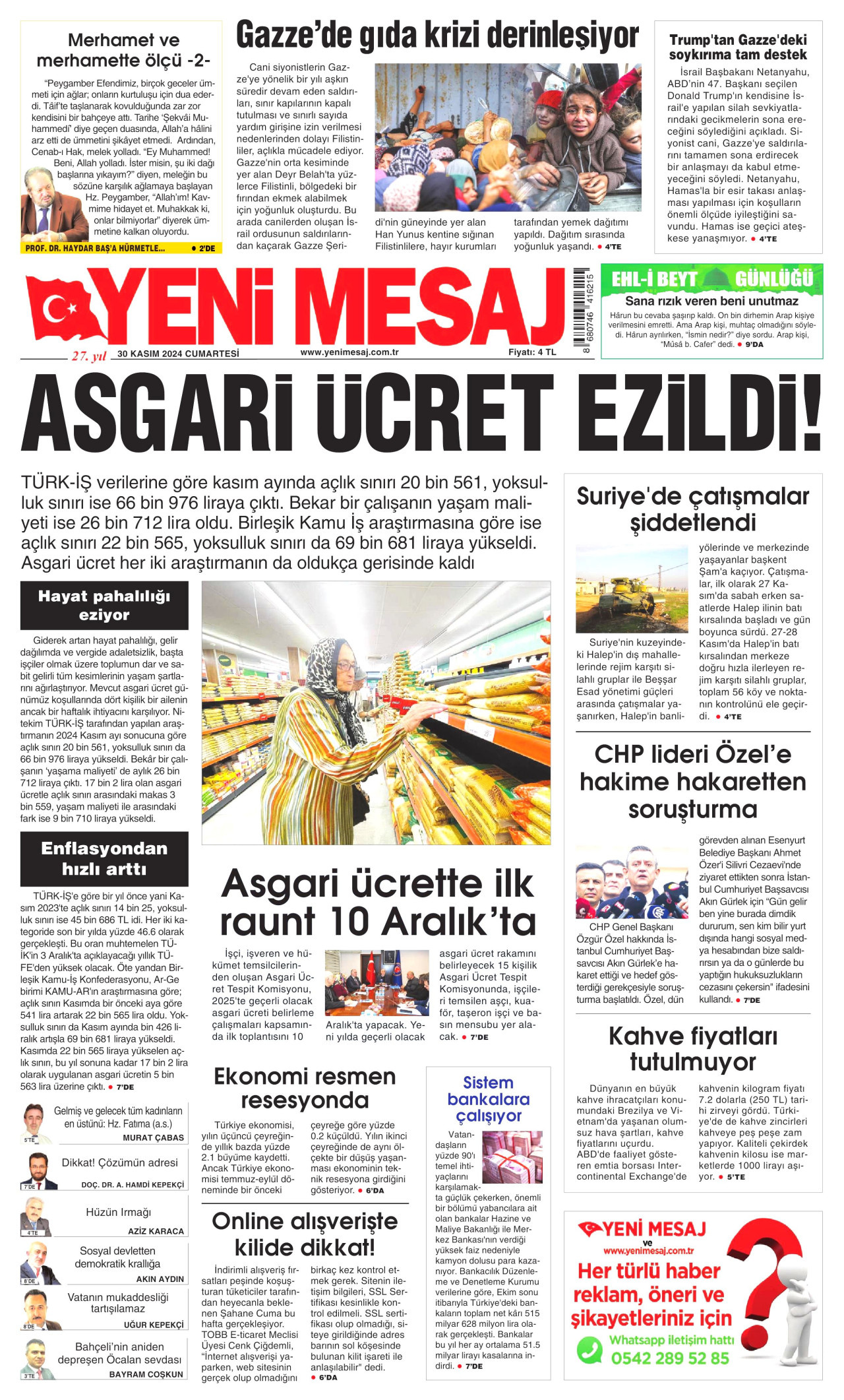 YENİ MESAJ 30 Kasım 2024 Gazete Manşeti Büyük