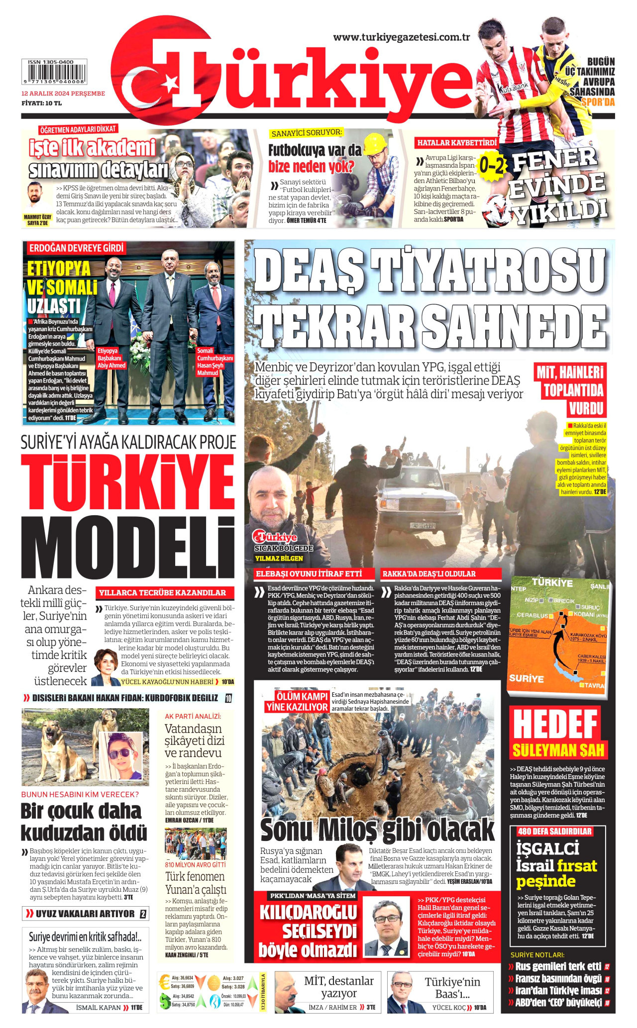 TÜRKİYE GAZETESİ 12 Aralık 2024 Gazete Manşeti Büyük