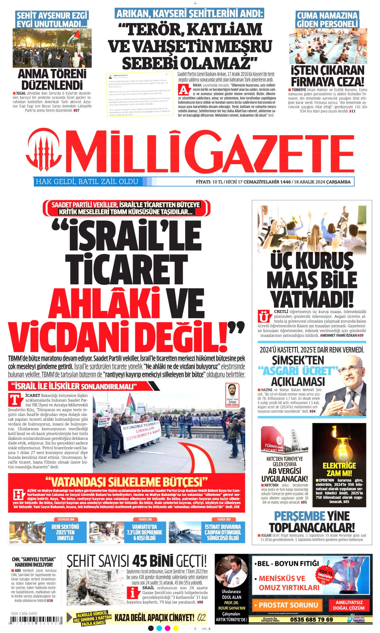 MİLLİ GAZETE 18 Aralık 2024 Gazete Manşeti Büyük