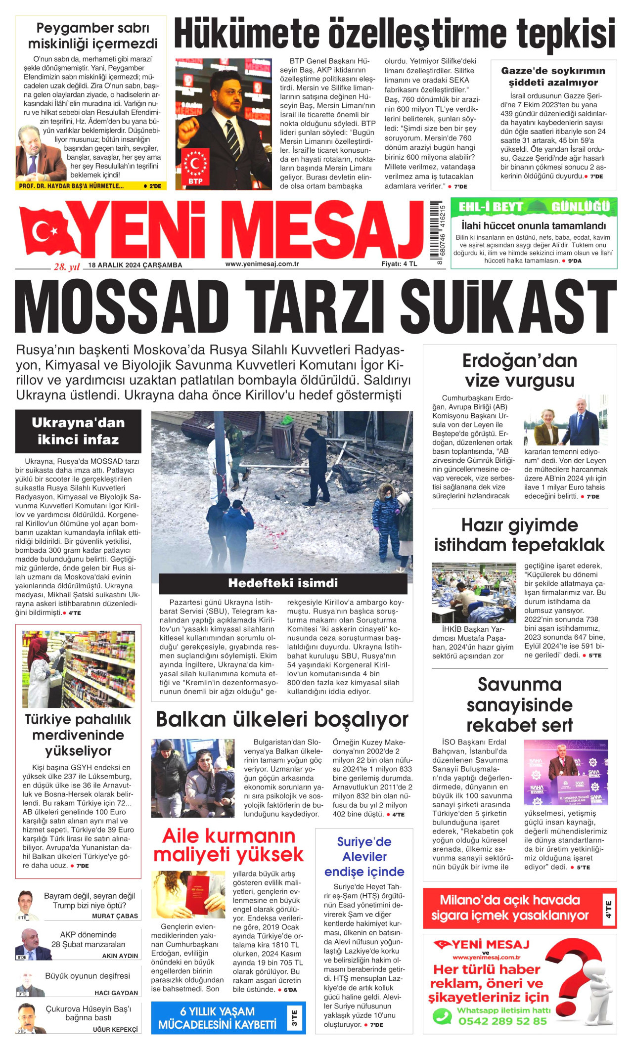 YENİ MESAJ 18 Aralık 2024 Gazete Manşeti Büyük