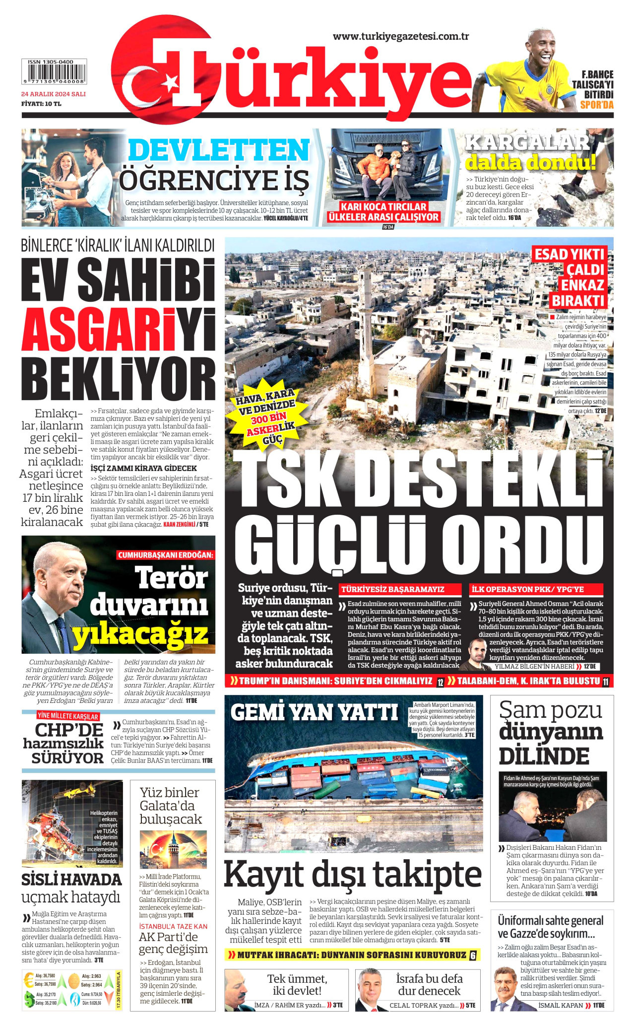 TÜRKİYE GAZETESİ 24 Aralık 2024 Gazete Manşeti Büyük