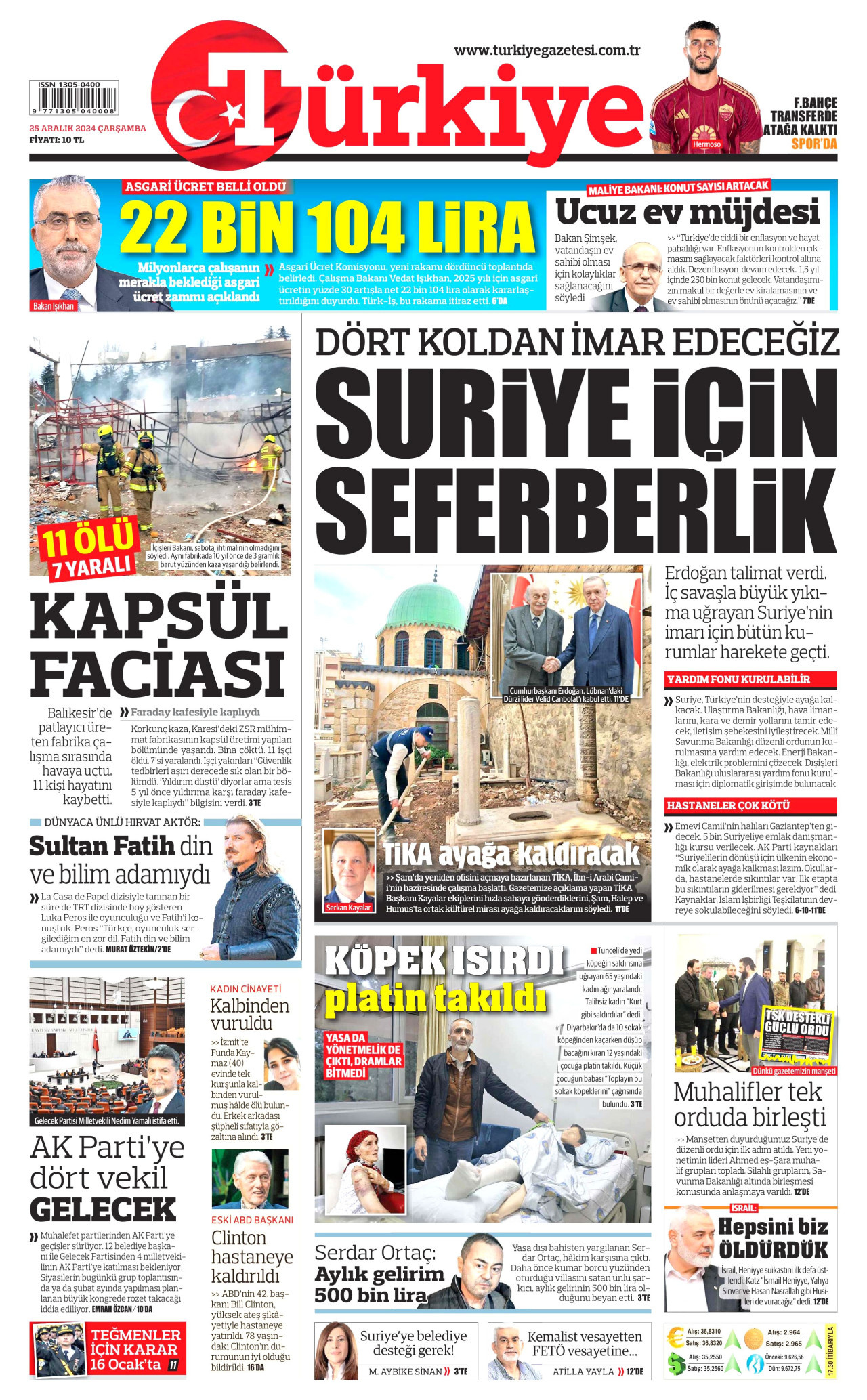 TÜRKİYE GAZETESİ 25 Aralık 2024 Gazete Manşeti Büyük