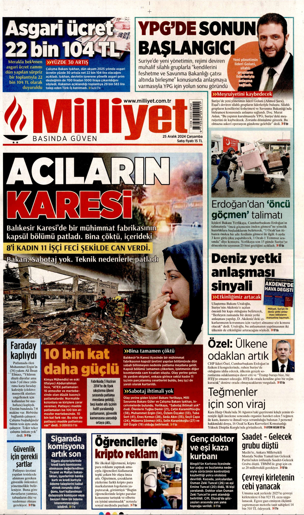 MİLLİYET 25 Aralık 2024 Gazete Manşeti Büyük