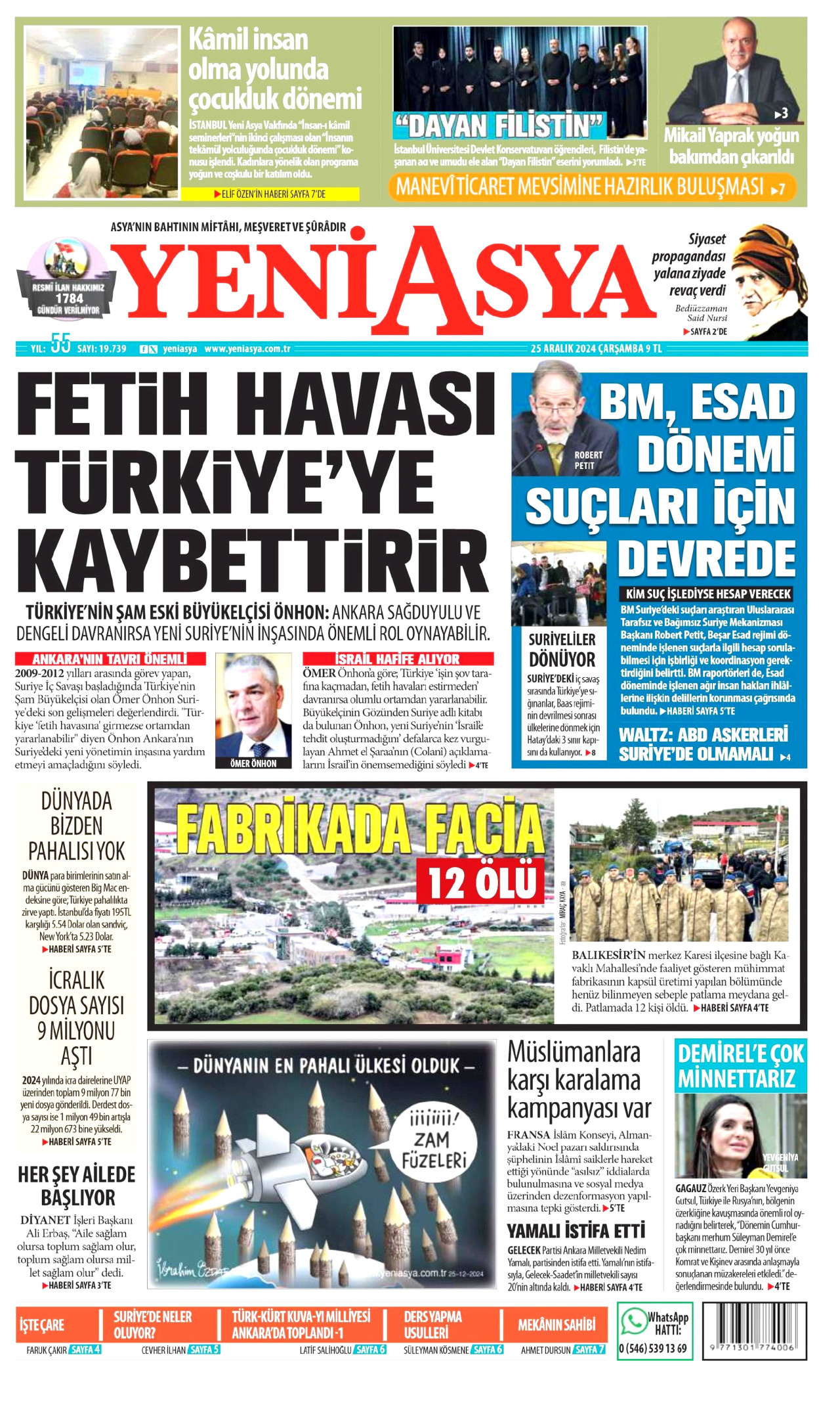 YENİ ASYA 25 Aralık 2024 Gazete Manşeti Büyük