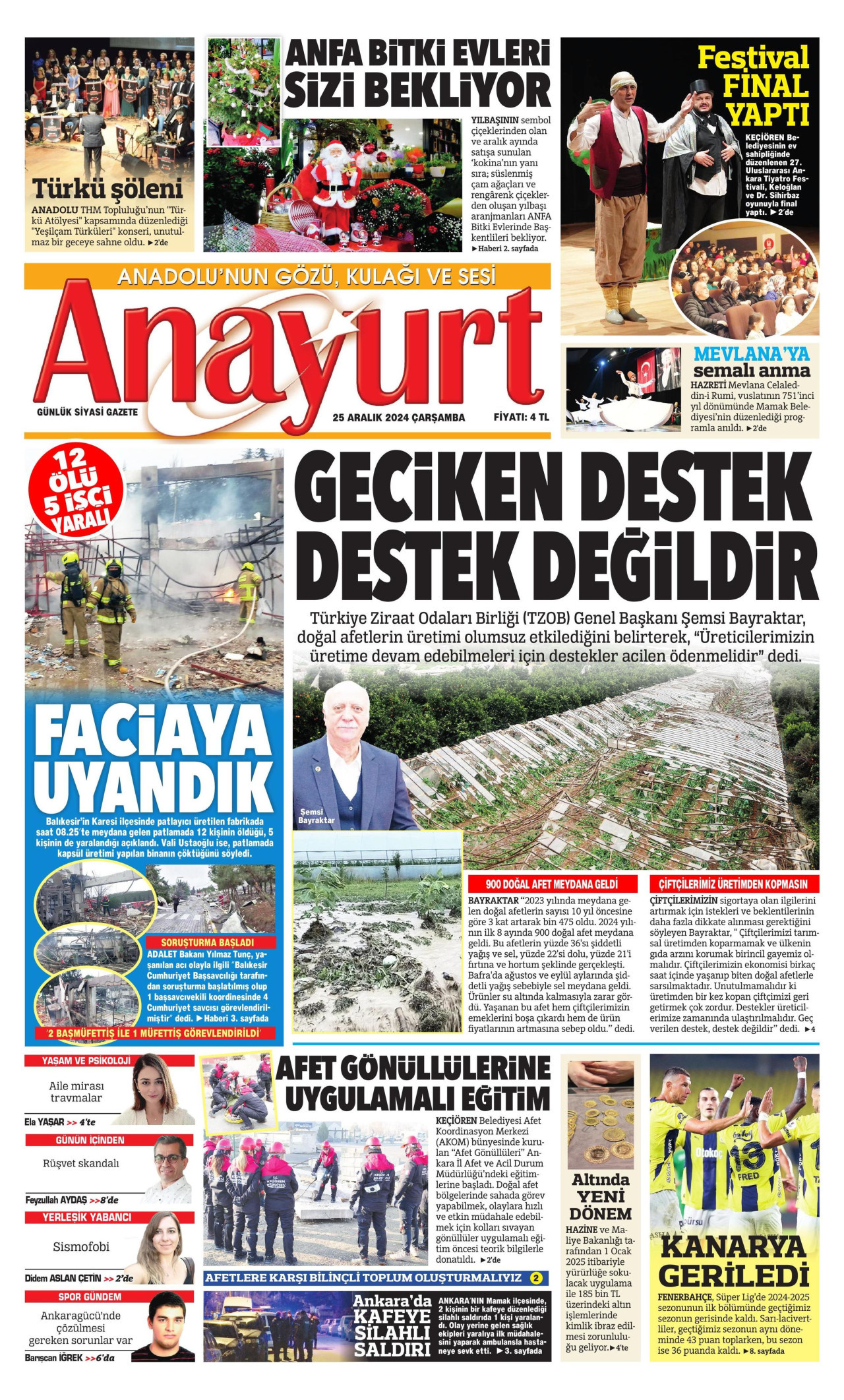 ANAYURT 25 Aralık 2024 Gazete Manşeti Büyük