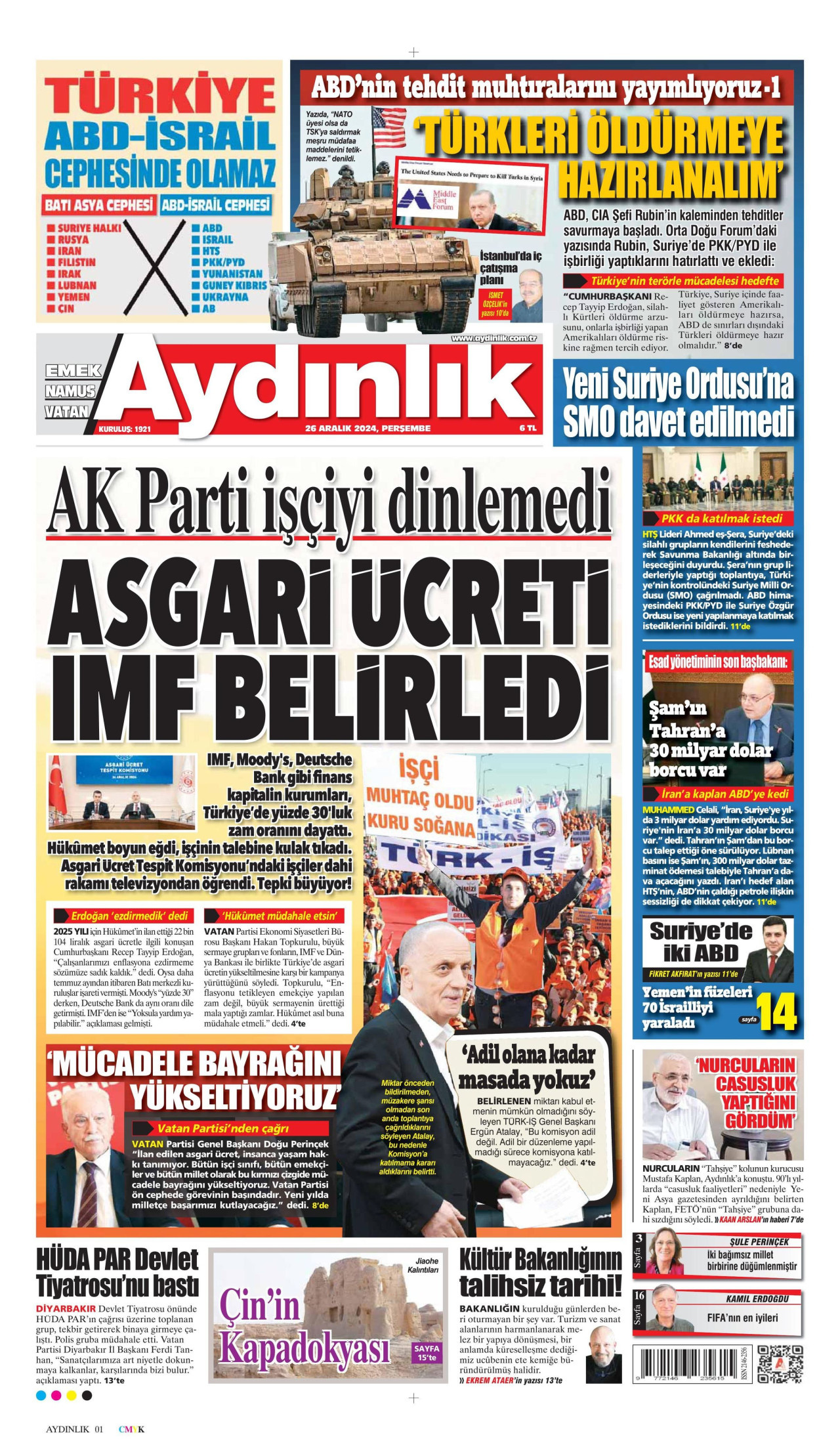 AYDINLIK GAZETESİ 26 Aralık 2024 Gazete Manşeti Büyük