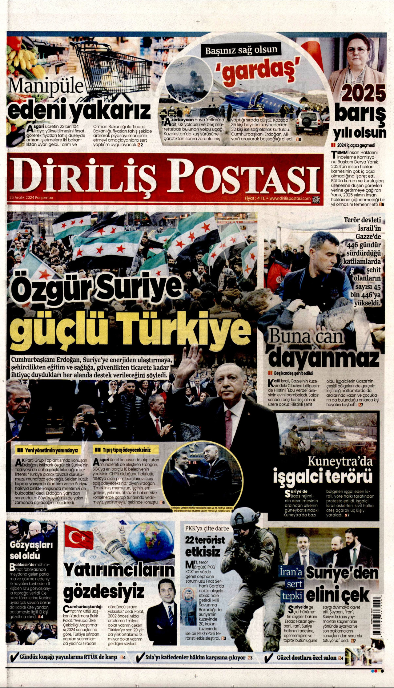 DİRİLİŞ POSTASI 26 Aralık 2024 Gazete Manşeti Büyük