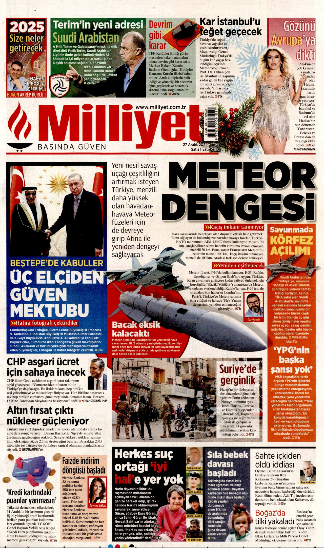 MİLLİYET 27 Aralık 2024 Gazete Manşeti Büyük