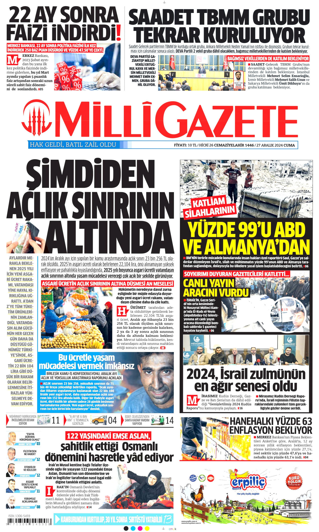 MİLLİ GAZETE 27 Aralık 2024 Gazete Manşeti Büyük