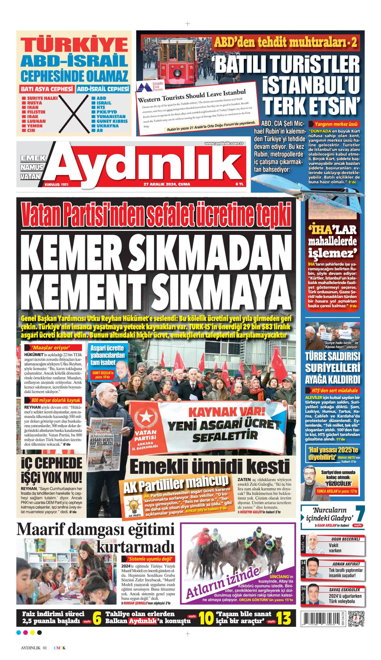 AYDINLIK GAZETESİ 27 Aralık 2024 Gazete Manşeti Büyük