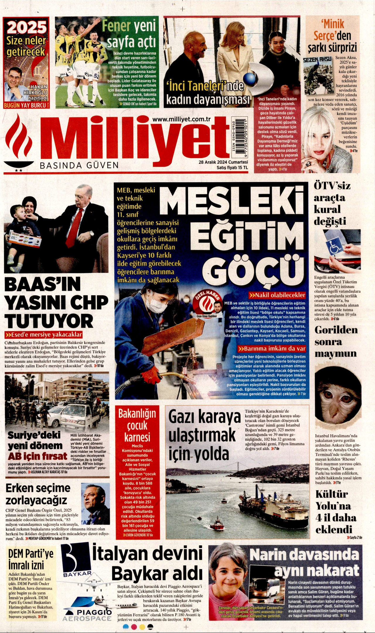 MİLLİYET 28 Aralık 2024 Gazete Manşeti Büyük