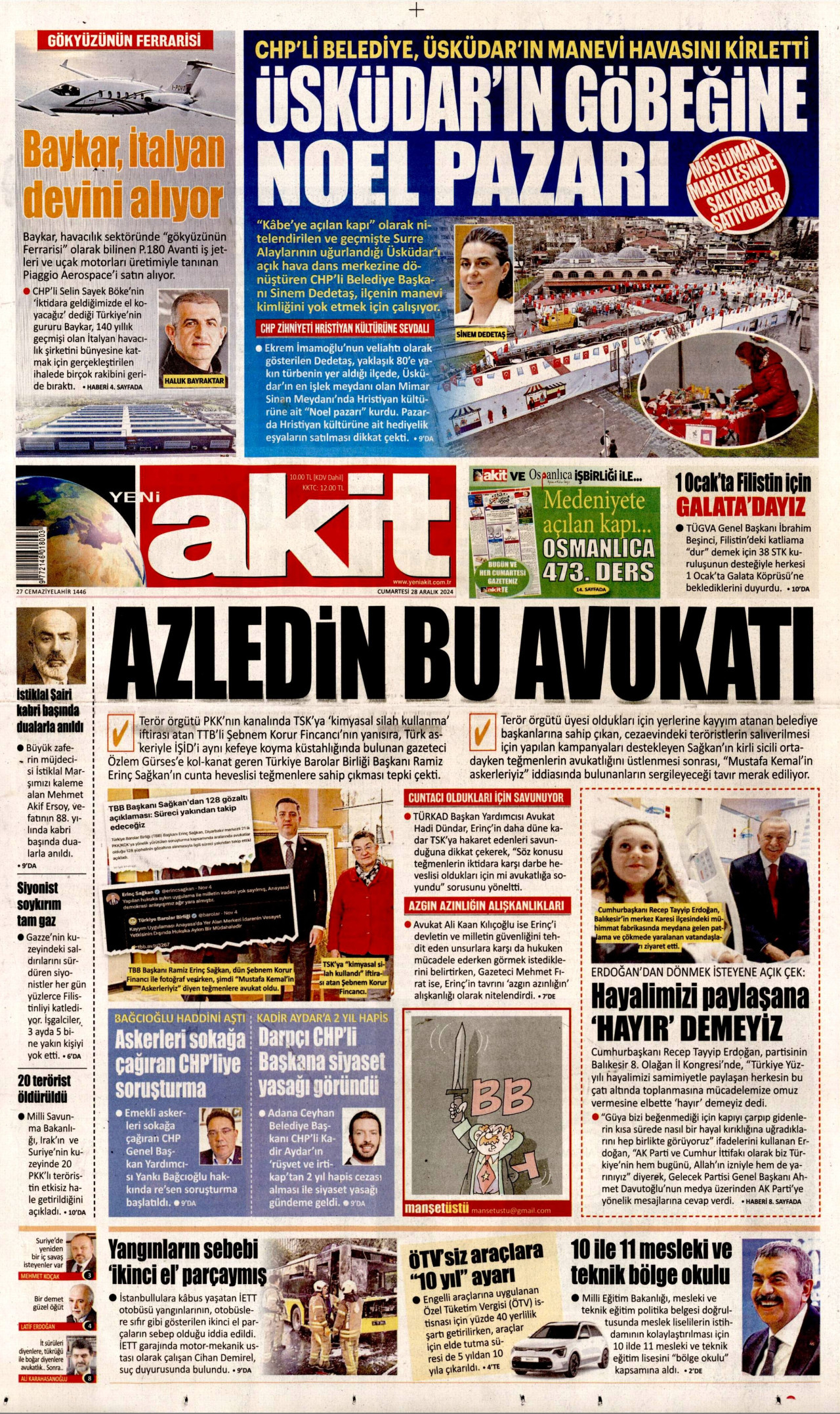 YENİ AKİT 28 Aralık 2024 Gazete Manşeti Büyük