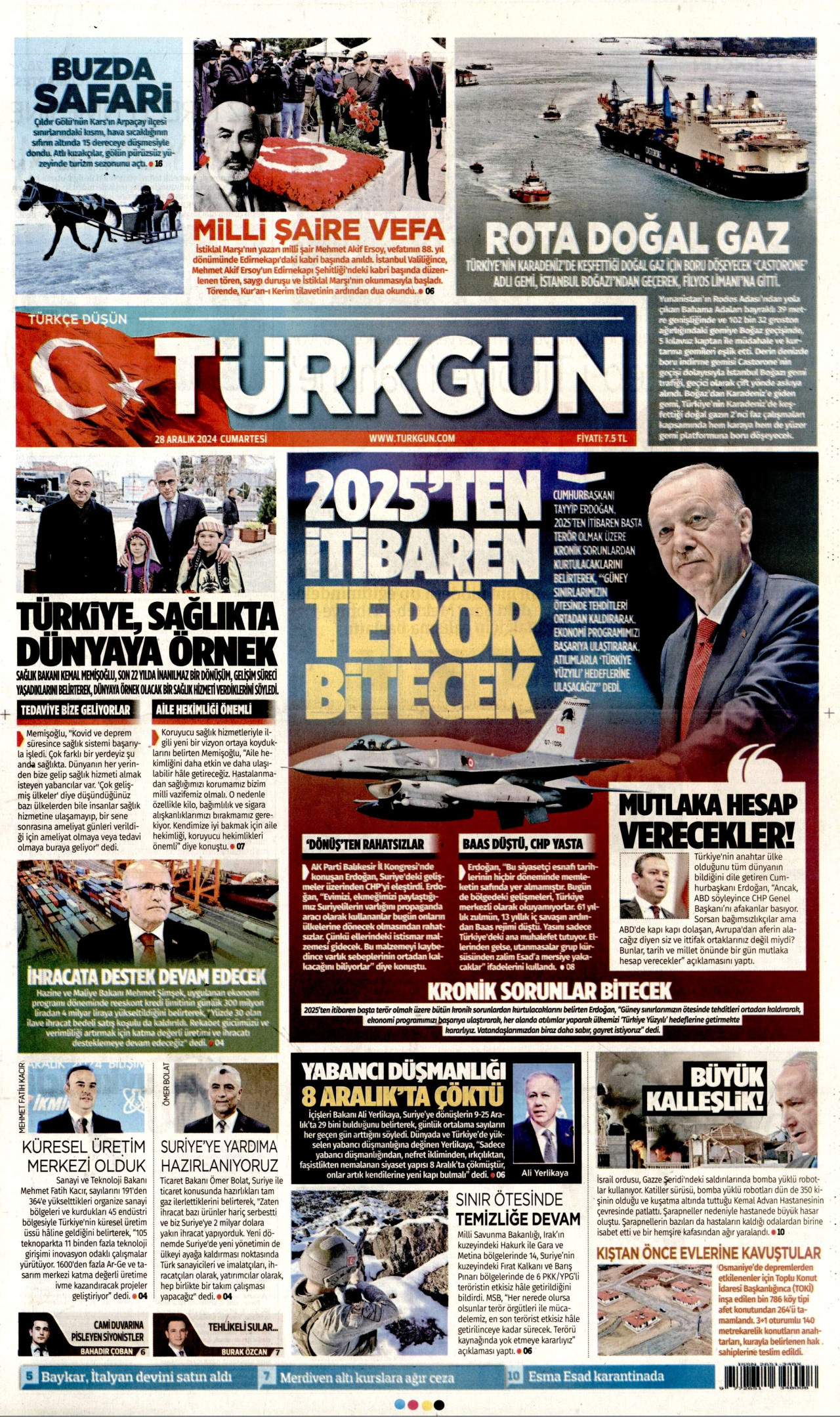 TÜRKGÜN 28 Aralık 2024 Gazete Manşeti Büyük