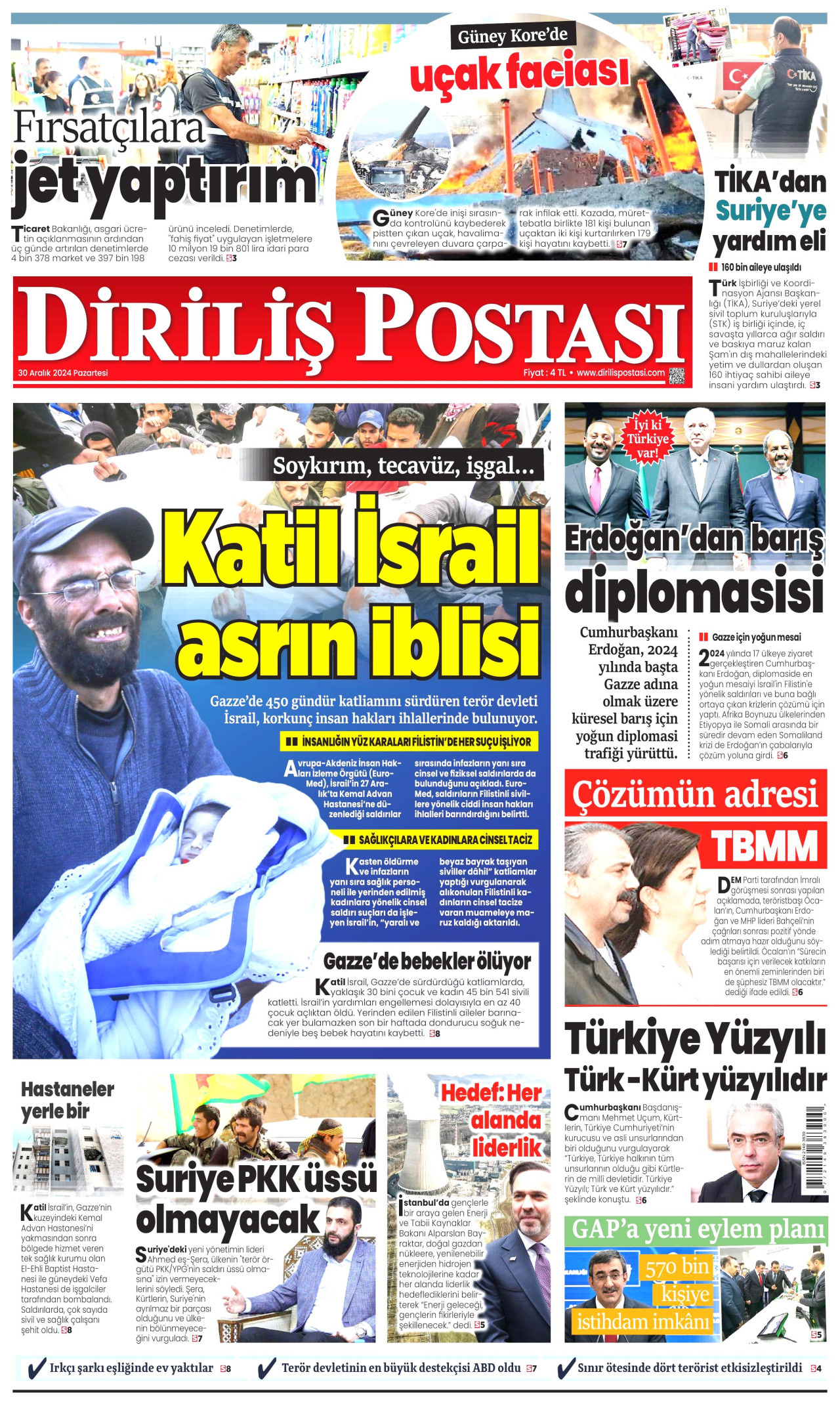 DİRİLİŞ POSTASI 30 Aralık 2024 Gazete Manşeti Büyük