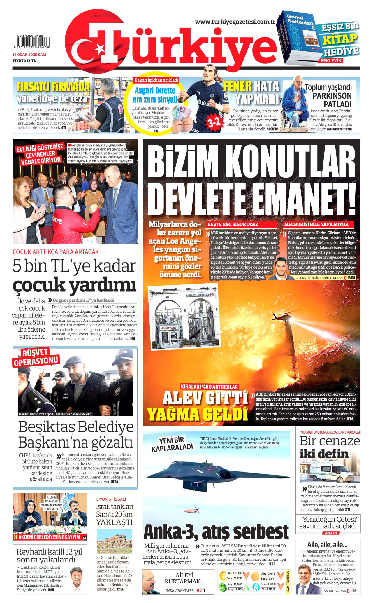 TÜRKİYE GAZETESİ 14 Ocak 2025 Gazete Manşeti Büyük