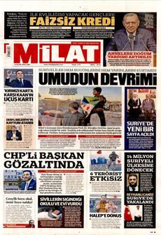 MİLAT 14 Ocak 2025 Gazete Manşeti Küçük